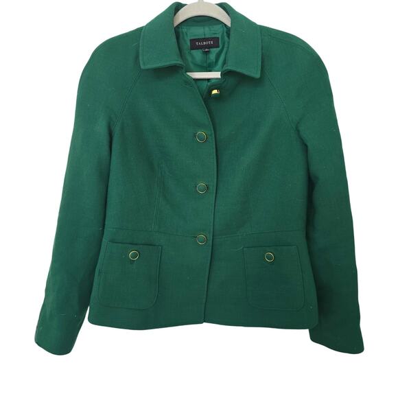 Talbots Wool Blend Blazer Size 10 Emerald Green Patch Pocket Jacket Career lined - Picture 1 of 7
